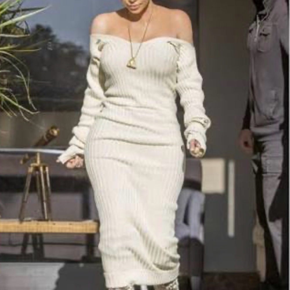 Celine Cream Ribbed Knit Sweater
